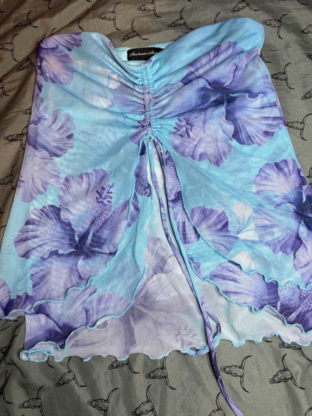 Streetwear Society Blue & Purple Floral Ruched Swim Sarong
